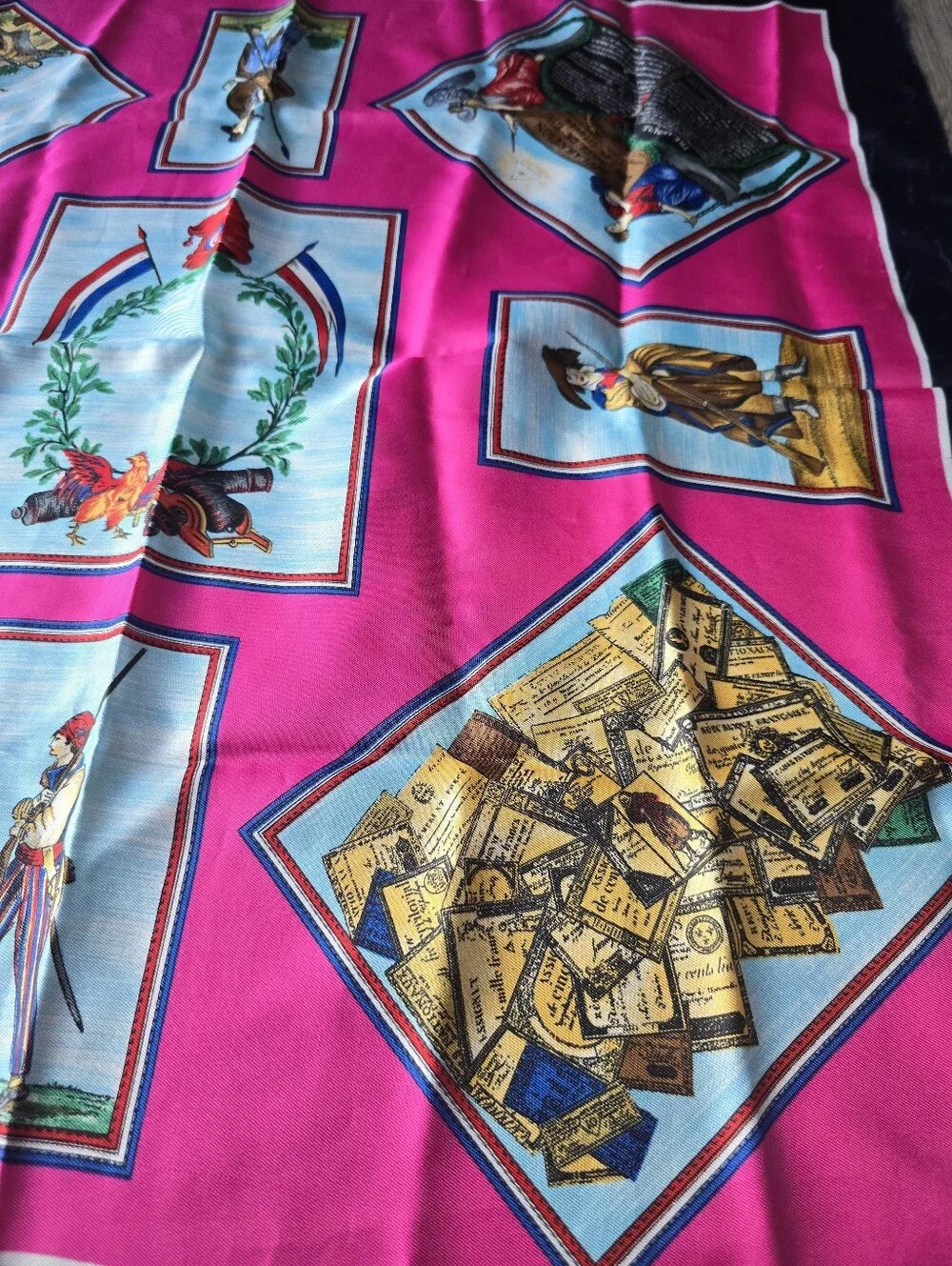 Vintage French Revolution Scarf Pink Bastille Liberty Bicentennial 1789 Square